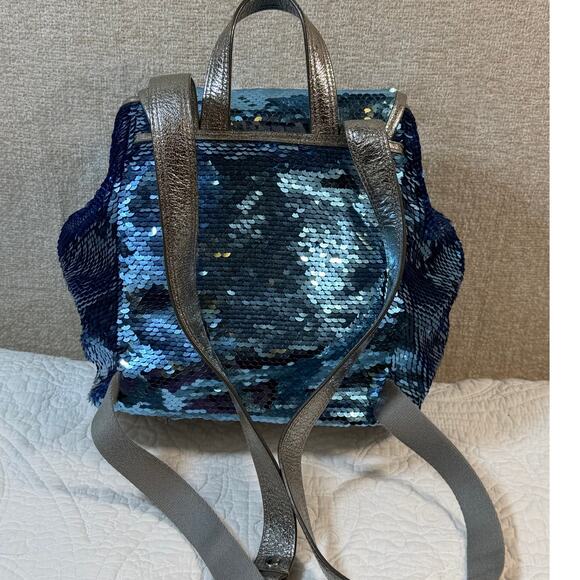 Coach Women’s Blue Poppy Sequin Backpack Signature Glitter Travel Bag Designer - Picture 11 of 13